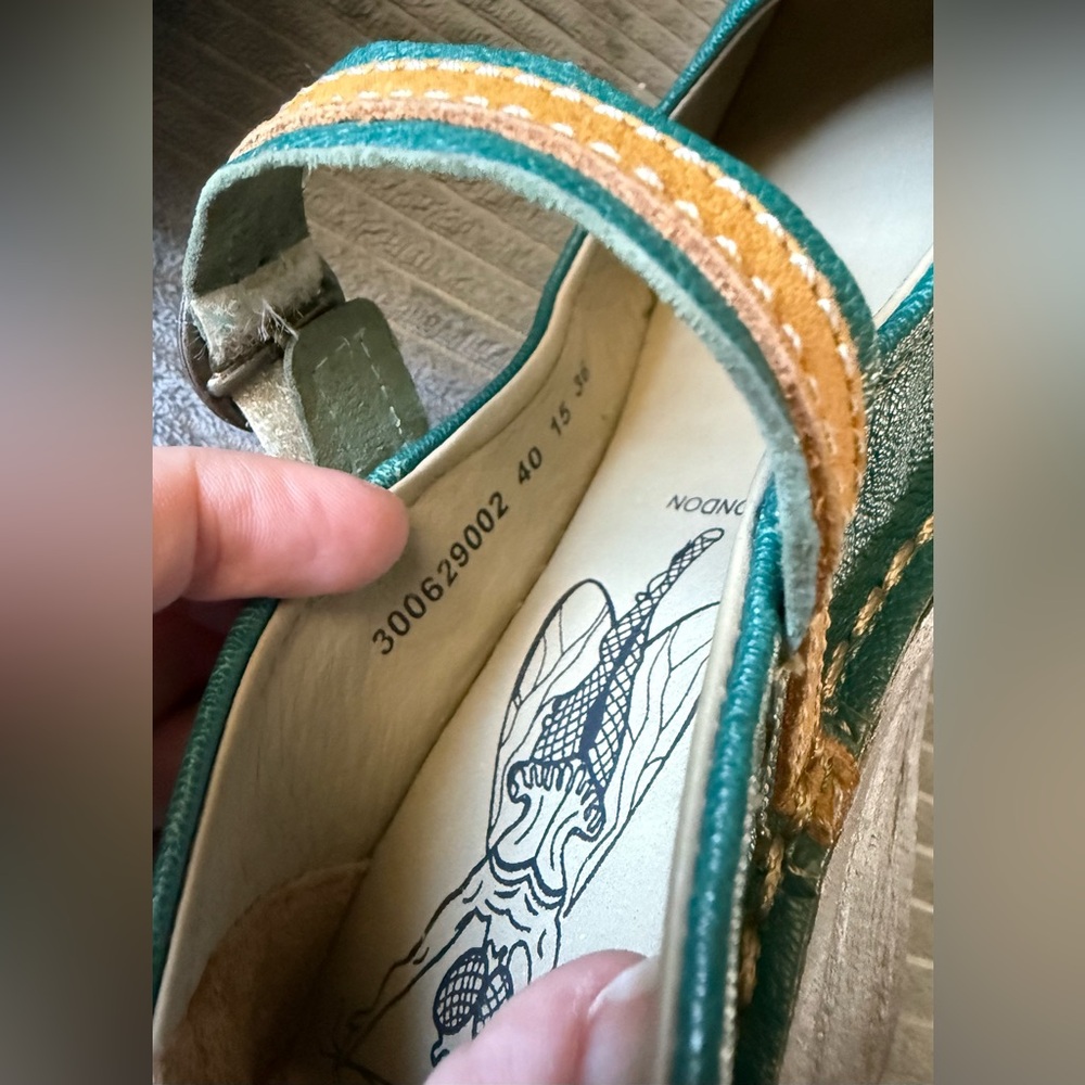 Fly London Wedges Teal and Tan Sandals Shoes Size 36 - Picture 5 of 6